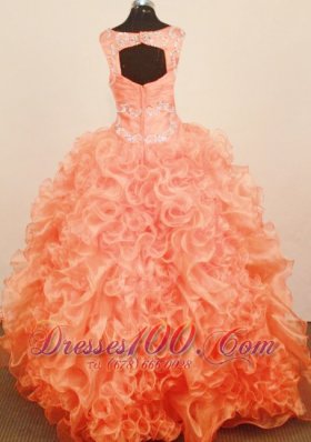 Ruffled Orange Red Pageant Ball Gowns Strap Appliques