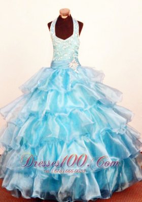 Crystal Brooch Baby Blue Pageant Gowns Ruffled Bead Layer