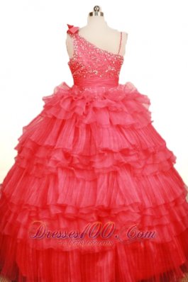 Asymmetrical Strap Coral Red Pageant Gown Tiered Sweet 15