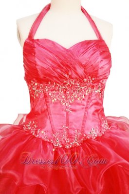 Halter Top Coral Red Pageant Dresses Sweetheart Mini-Length