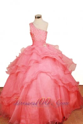 One Shoulder Watermelon Red Pageant Dresses Layer Clasp