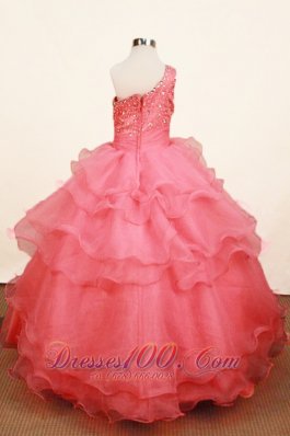 One Shoulder Watermelon Red Pageant Dresses Layer Clasp