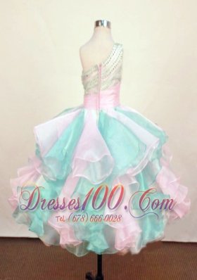 One Shoulder Pageant Gowns Colorful Beading Sash Ruffles