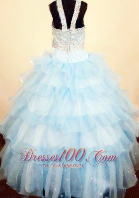 Bowknot Light Blue Pageant Dresses for Juniors Square