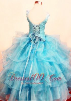 Unique Scoop Sequin Baby Blue Pageant Dresses Ruffled