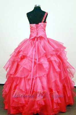 One Shoulder Ruffled Sweet Sixteen Gowns Coral Red Beaded