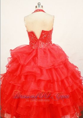 Ruffles Tomato Red Halter Sweet Sixteen Gowns for Teens