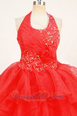 Ruffles Tomato Red Halter Sweet Sixteen Gowns for Teens