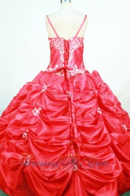 Embroidery Coral Red Pageant Dresses Pick-up Strap for Girl