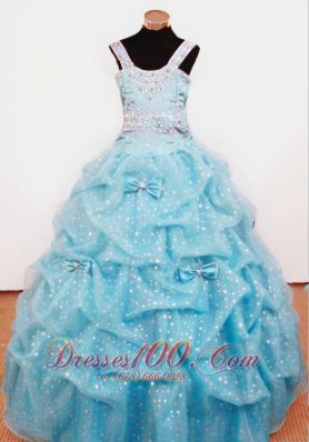 Bowknot Aqua Blue Ball Gown Straps Dotted for Pageants