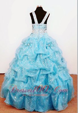 Bowknot Aqua Blue Ball Gown Straps Dotted for Pageants