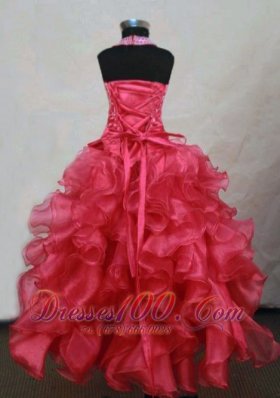 Hot Pink Bow Ruffles Pageant Dresses Halter for Little Girl