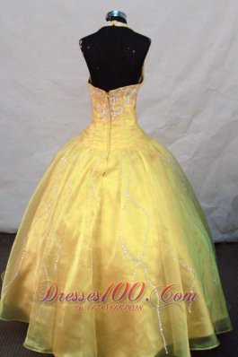 Yellow Halter Appliques Pageant Dresses for Teens 2013