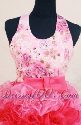 Colorful Designer Rolling Flowers Pageant Dresses Halter