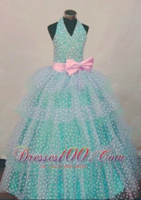 Bowknot Dotted Green Pageant Ball Gowns Halter for Girl