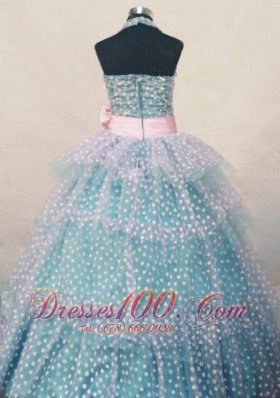 Bowknot Dotted Green Pageant Ball Gowns Halter for Girl