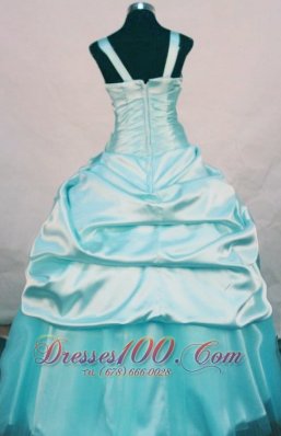 Custom Made Floral Straps Aqua Blue Junior Pageant Dresses