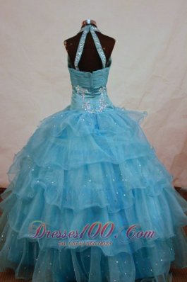 Aqua Blue Cascading Ruffles Pageant Gowns Appliques Halter