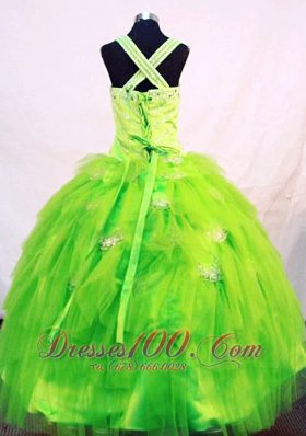 Straps Pick up Bright Green Pageant Dresses Tulle Beaded