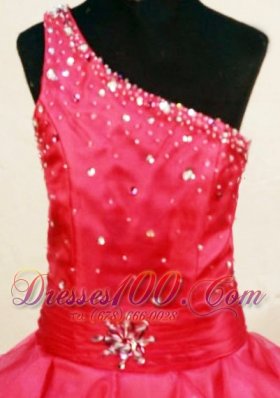 Beading One Shoulder Coral Red Pageant Ball Gowns Sash