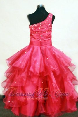 Beading One Shoulder Coral Red Pageant Ball Gowns Sash