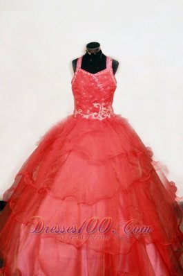Flamingo Red Pageant Dresses Beading Straps Appliques Bead