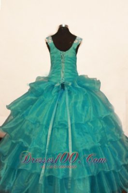 Teal Ruffles Ball Gown Junior Miss Pageant Gowns Beading