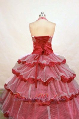 Embroidery Burgundy Pageant Dresses Beading Tiered Halter