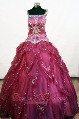 Heavy Beading Square Fuchsia Pageant Ball Gowns Tulle