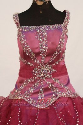 Heavy Beading Square Fuchsia Pageant Ball Gowns Tulle