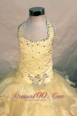 Customize Light Yellow Halter Pageant Gowns for Glitz