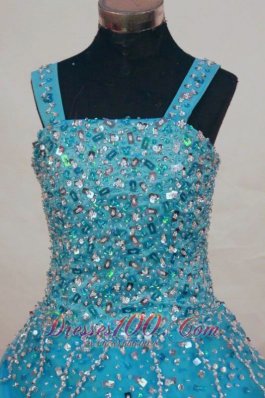 Heavy Beading Straps Pageant Dresses Teal for Little Girl