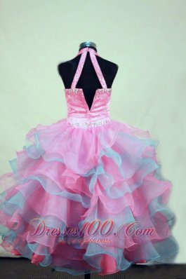 Halter V-Neck Beading Pageant Dresses Colorful Ruffles