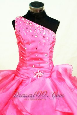 Ruffles Hot Pink One Shoulder Beading Pageant Dresses