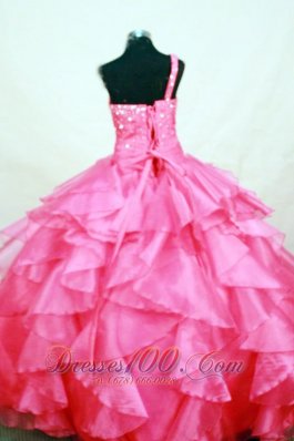 Ruffles Hot Pink One Shoulder Beading Pageant Dresses