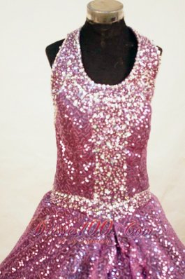 Sequins A-line Halter Fuchsia Little Girl Pageant Dresses