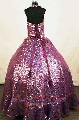 Sequins A-line Halter Fuchsia Little Girl Pageant Dresses