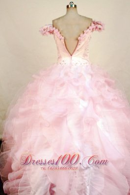 Girl Pageant Dresses Beading Luxurious Off the shoulder Pink