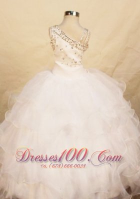 Beautiful White One Shoulder Beading Girl Pageant Dresses