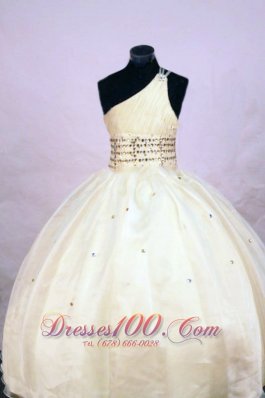 One Shoulder LIL Girl Pageant DressesOrganza Yellow Beading
