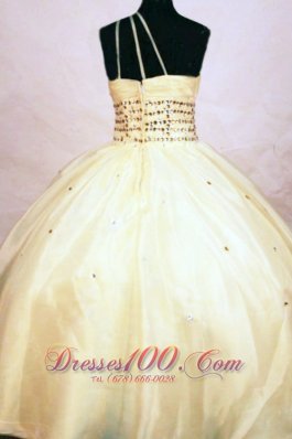 One Shoulder LIL Girl Pageant DressesOrganza Yellow Beading