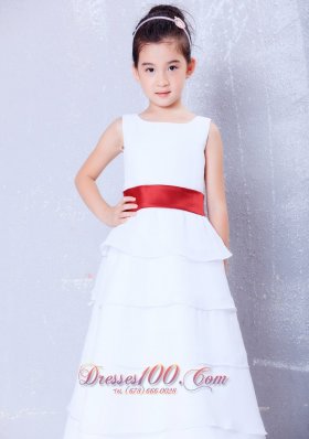 Cheap White and Red Scoop Little Girls Formal Dresses