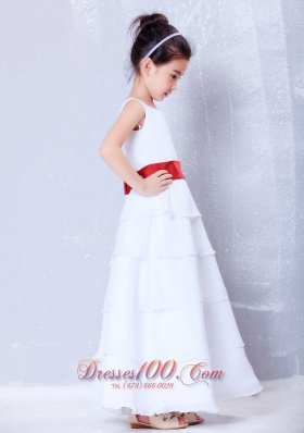 Cheap White and Red Scoop Little Girls Formal Dresses