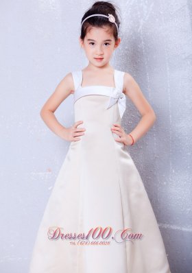 Little Girls Formal Dresses Champagne Square Bows Ankle-length