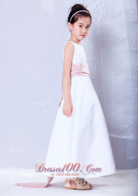 Simple White and Pink Ankle-length Little Girls Formal Dresses