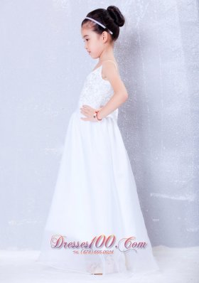 Little Girl Dress White A-line V-neck Beading With Straps