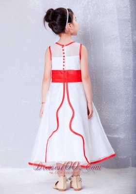 Child Pageant Dresses White and Red A-line Scoop Ankle-length