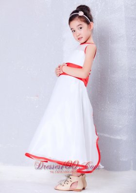 Child Pageant Dresses White and Red A-line Scoop Ankle-length