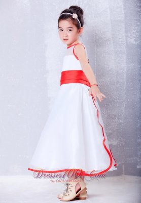 Child Pageant Dresses White and Red A-line Scoop Ankle-length