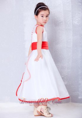 Child Pageant Dresses White and Red A-line Scoop Ankle-length